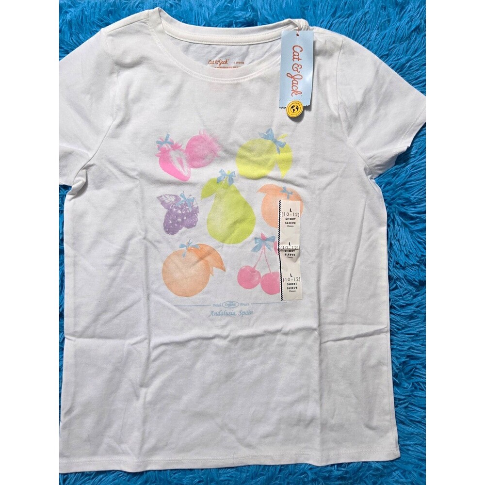 Cat & Jack Girls Fruit Graphic Short Sleeve Crew Neck T-Shirt White Size 10-12